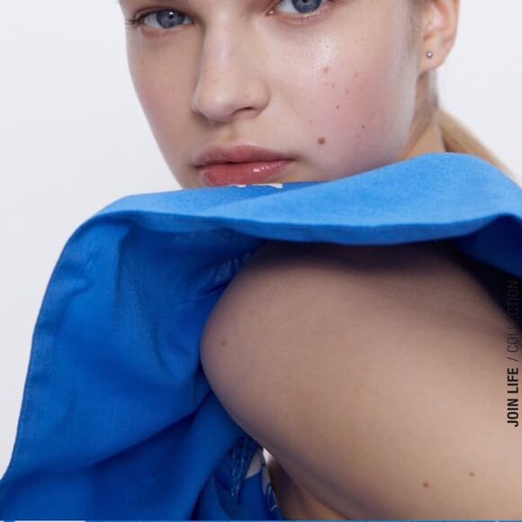 NEW ZARA 100% Cotton Flower Printed Blue Ruffle Dress - Picture 8 of 14